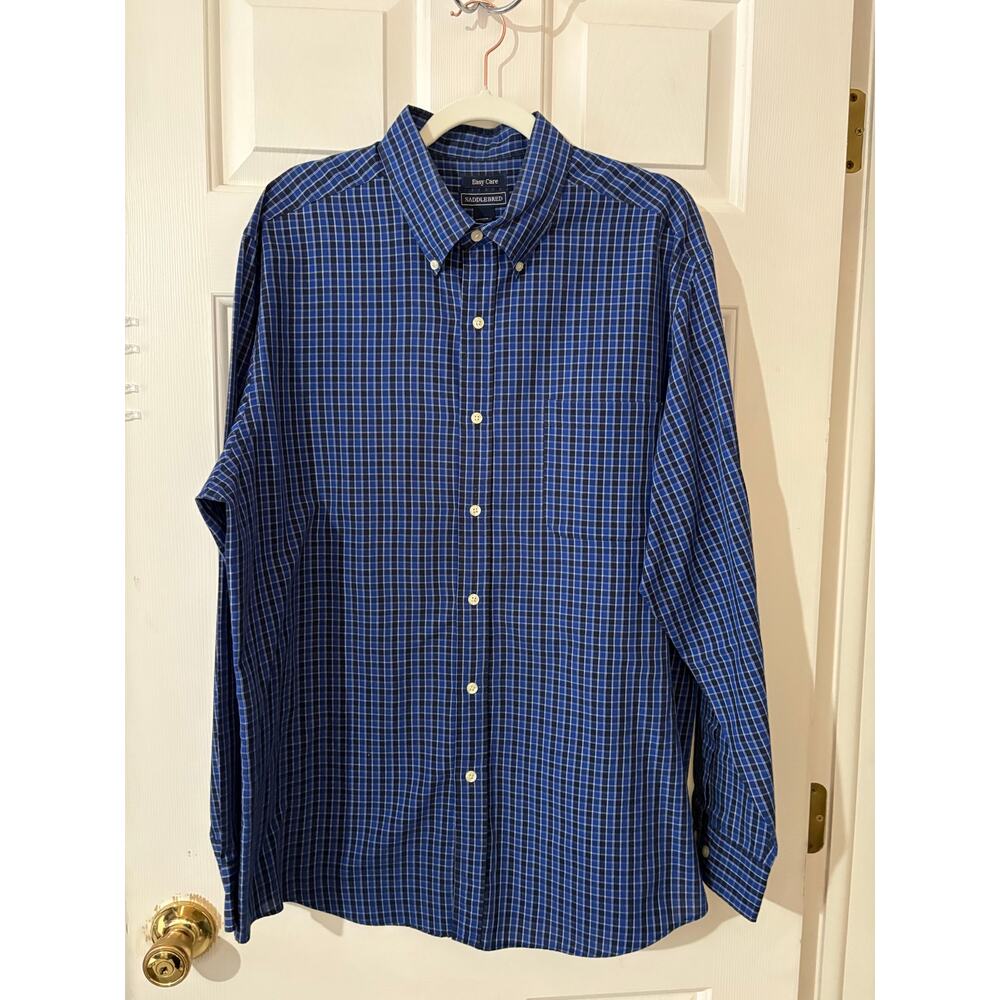Saddlebred Blue Plaid Button-Down Shirt (XL)